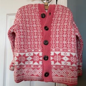 Hanna Andersson Pink and White Patterned Fleece Lined Sweater